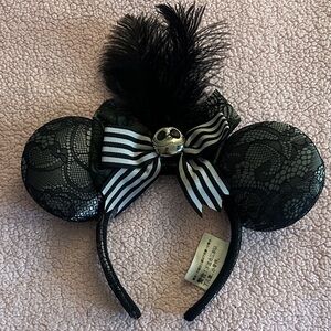 Disney Nightmare Before ChristmasBlack Lace Mouse Ears Headband with Striped Bow